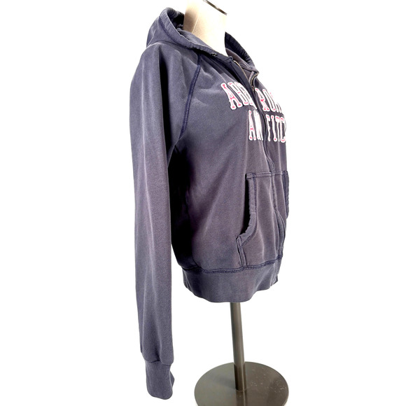 VTG Y2K Abercrombie Fitch Zip Hoodie Womens Small Spell out Logo Blue Sweatshirt - Picture 3 of 15
